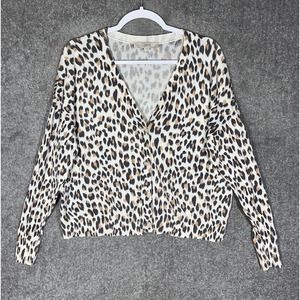 LOFT Animal Print Long Sleeve‎ V-Neck Button Up Cardigan Sweater Womens Sz Large